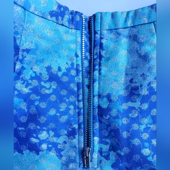 VTG Y2K H&M‎ Blue Metallic Mini Skirt Aqua Silver Shimmer High Waist Pencil XS 2 - Picture 5 of 10